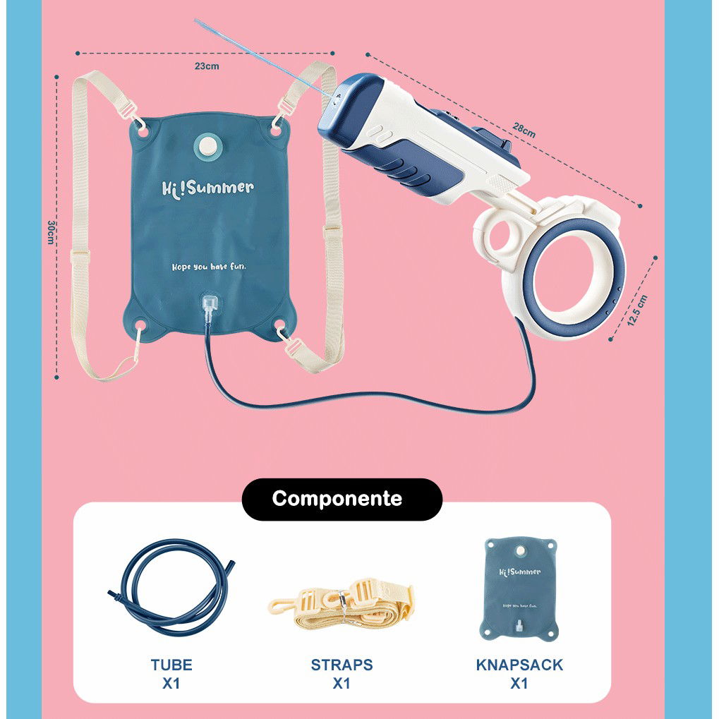 Pistol cu apa pentru copii Flippy, rezervor tip ghiozdan, 1500 ml, reglabil, material ABS/silicon, distanta improscare 8 metri, tragaci cu presiune, 12.5 x 28 cm, albastru [7]