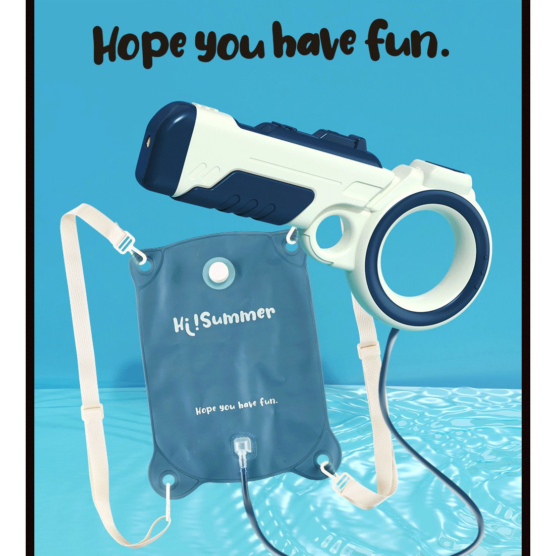 Pistol cu apa pentru copii Flippy, rezervor tip ghiozdan, 1500 ml, reglabil, material ABS/silicon, distanta improscare 8 metri, tragaci cu presiune, 12.5 x 28 cm, albastru [8]
