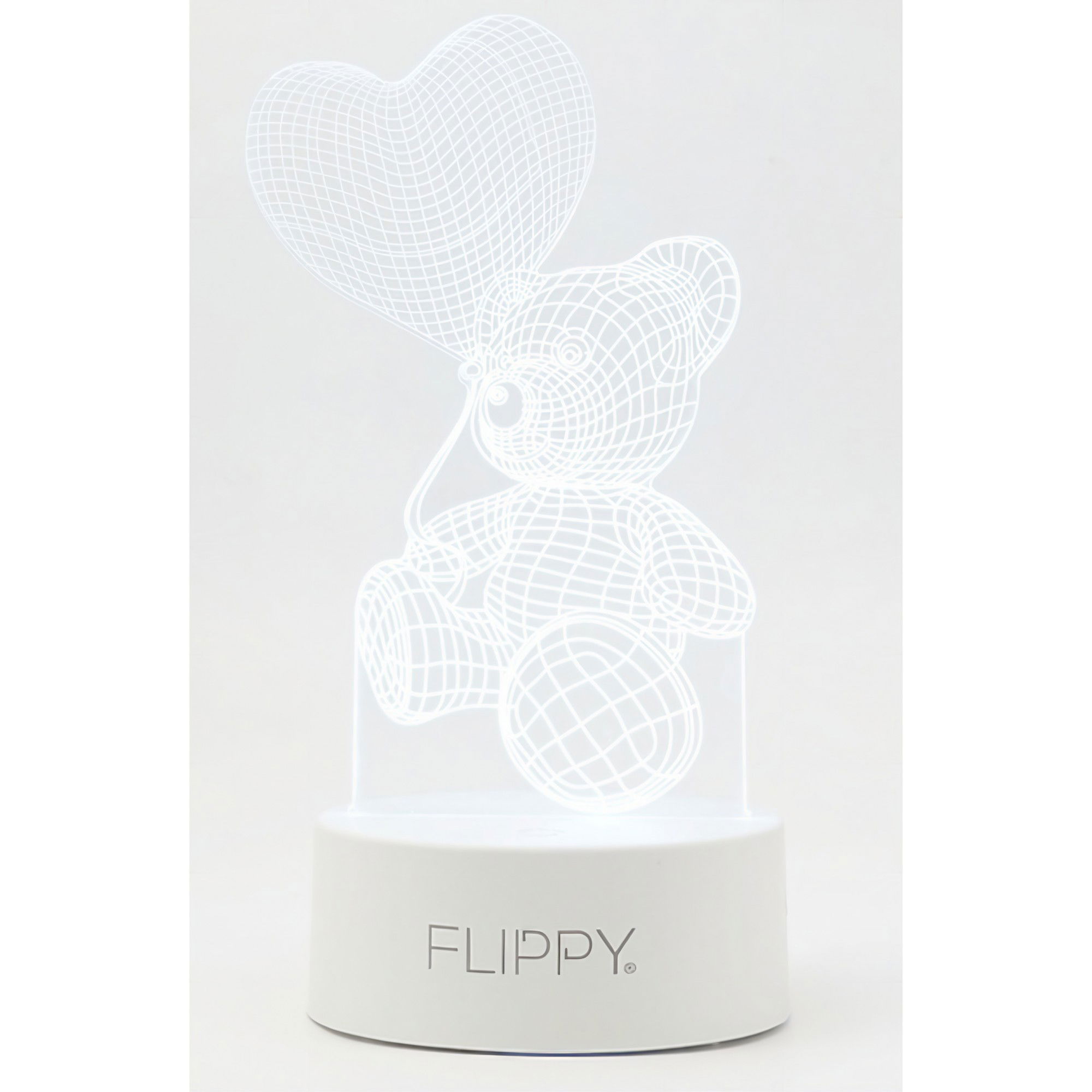 Lampa LED decorativa, Flippy, 3D, Ursulet cu balon inima, cu telecomanda, doua moduri de alimentare USB si baterii, 20 cm inaltime, din material acril si lumina multicolora, alb [6]