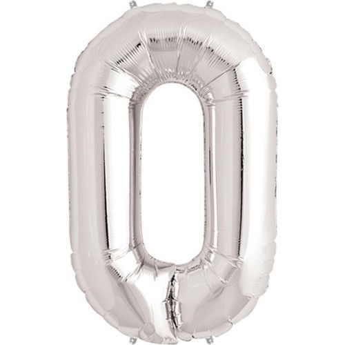 Cifre - Balon din Folie Flippy, Cifra 0, 81 cm, Pentru Aer sau Heliu, Bulk, Argintiu