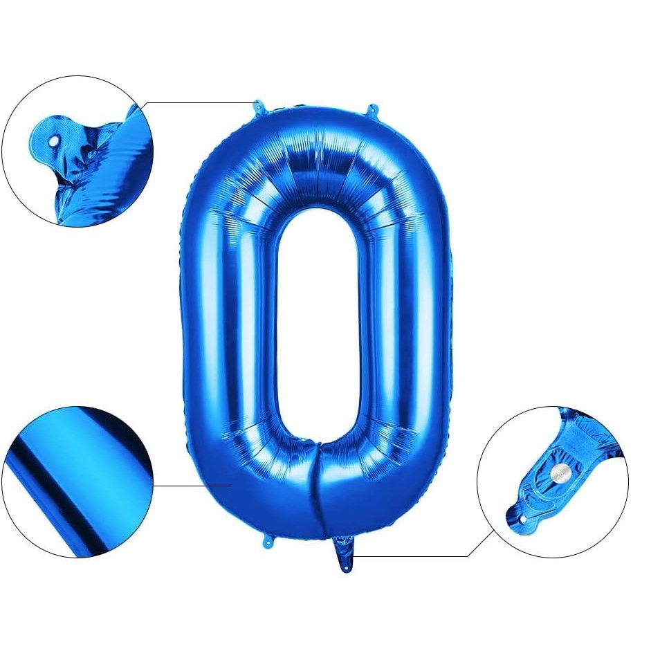 Balon din Folie Flippy, Cifra 0, 81 cm, Pentru Aer sau Heliu, Bulk, Albastru [4]