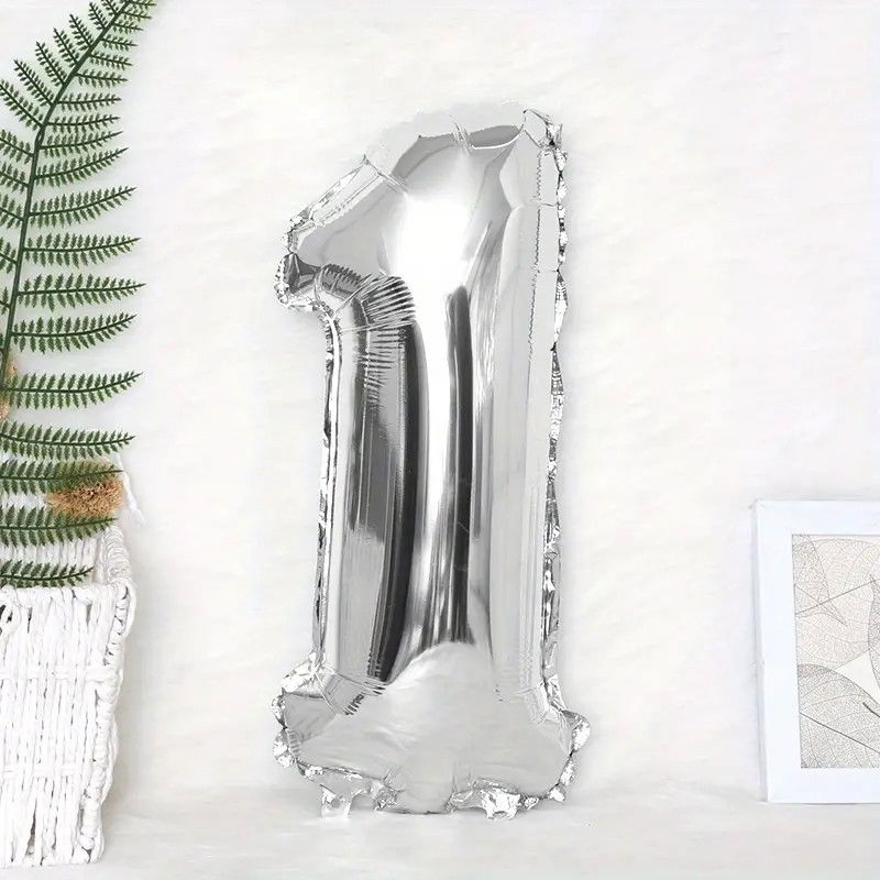 Balon din Folie Flippy, Cifra 1, 81 cm, Pentru Aer sau Heliu, Argintiu [4]