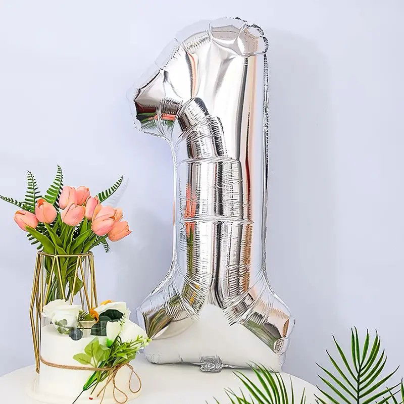 Balon din Folie Flippy, Cifra 1, 81 cm, Pentru Aer sau Heliu, Argintiu [6]