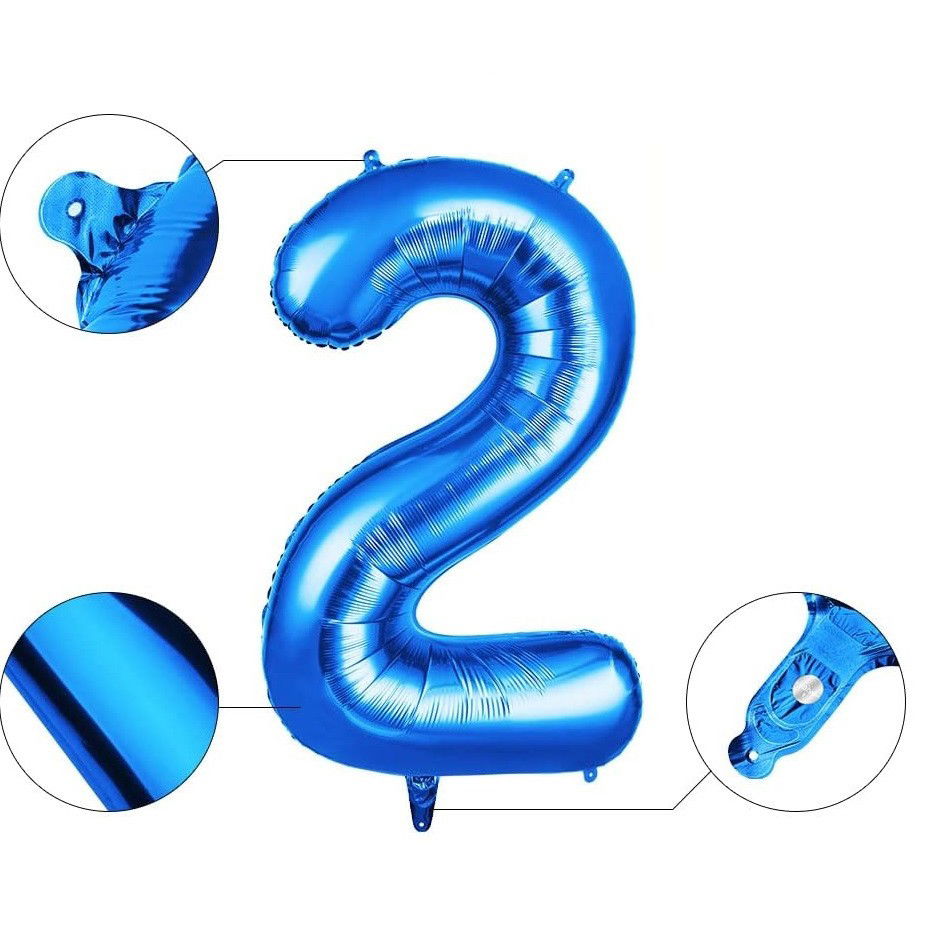 Balon din Folie Flippy, Cifra 2, 81 cm, Pentru Aer sau Heliu, Albastru [3]