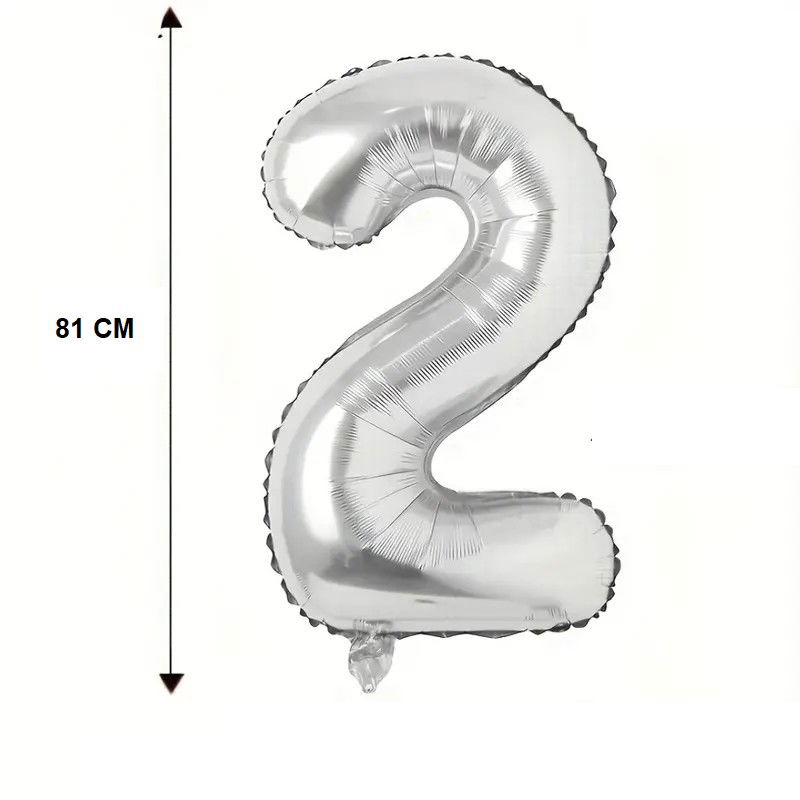 Balon din Folie Flippy, Cifra 2, 81 cm, Pentru Aer sau Heliu, Bulk, Argintiu [4]