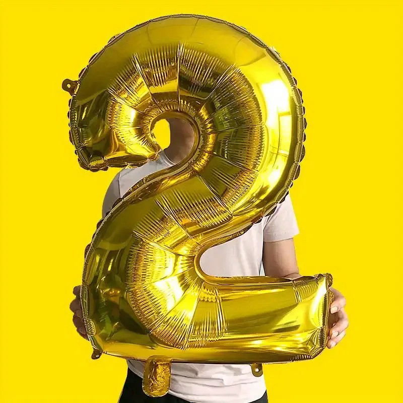 Balon din Folie Flippy, Cifra 2, 81 cm, Pentru Aer sau Heliu, Auriu [3]