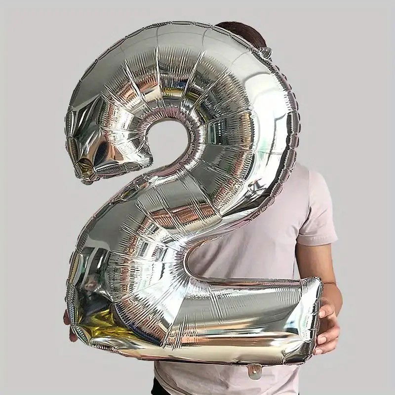 Balon din Folie Flippy, Cifra 2, 81 cm, Pentru Aer sau Heliu, Bulk, Argintiu [3]