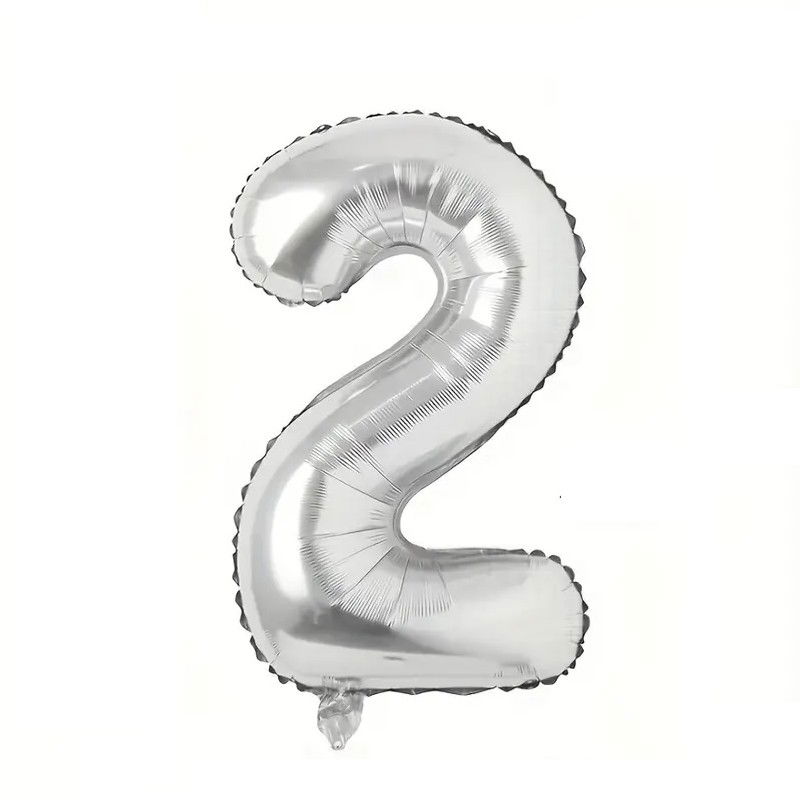 Cifre - Balon din Folie Flippy, Cifra 2, 81 cm, Pentru Aer sau Heliu, Bulk, Argintiu