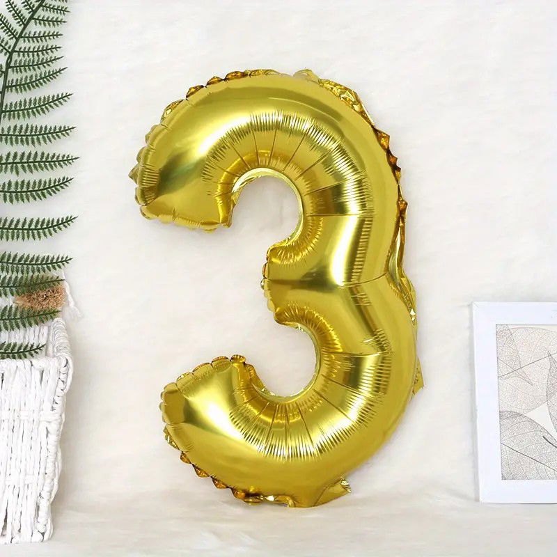 10 - 25 LEI - Balon din Folie Flippy, Cifra 3, 81 cm, Pentru Aer sau Heliu, Auriu