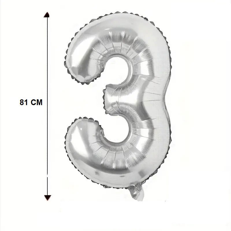 Balon din Folie Flippy, Cifra 3, 81 cm, Pentru Aer sau Heliu, Bulk, Argintiu [5]