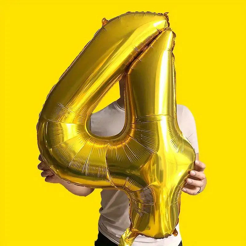 Balon din Folie Flippy, Cifra 4, 81 cm, Pentru Aer sau Heliu, Bulk, Auriu [3]