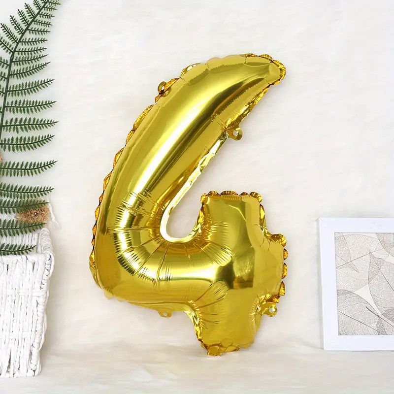 10 - 25 LEI - Balon din Folie Flippy, Cifra 4, 81 cm, Pentru Aer sau Heliu, Bulk, Auriu