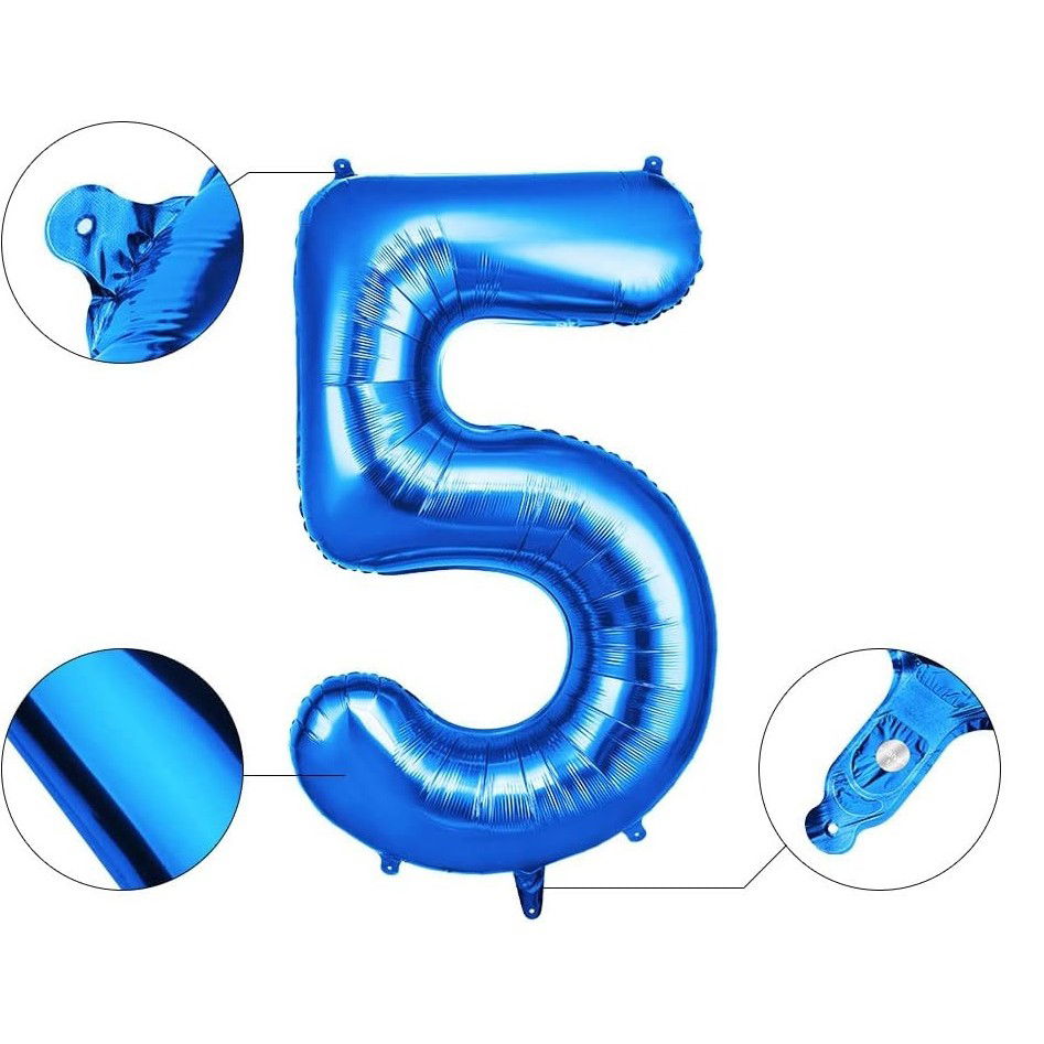 Balon din Folie Flippy, Cifra 5, 81 cm, Pentru Aer sau Heliu, Bulk, Albastru [3]