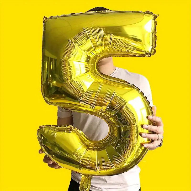 Balon din Folie Flippy, Cifra 5, 81 cm, Pentru Aer sau Heliu, Bulk, Auriu [3]