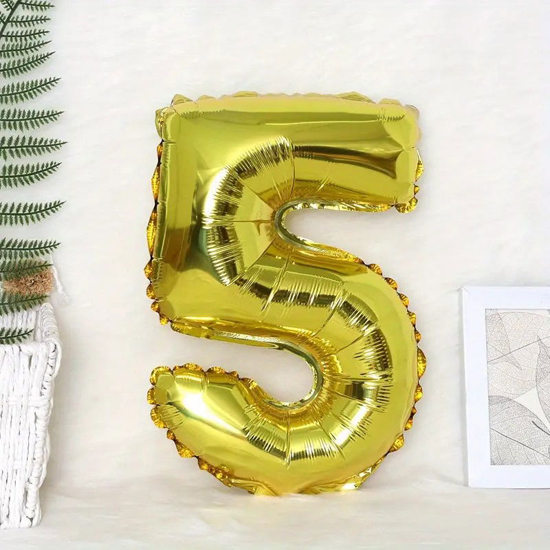 10 - 25 LEI - Balon din Folie Flippy, Cifra 5, 81 cm, Pentru Aer sau Heliu, Bulk, Auriu