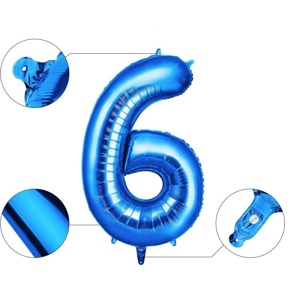 Balon din Folie Flippy, Cifra 6, 81 cm, Pentru Aer sau Heliu, Bulk, Albastru [3]