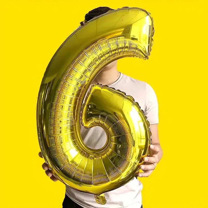 Balon din Folie Flippy, Cifra 6, 81 cm, Pentru Aer sau Heliu, Bulk, Auriu [3]