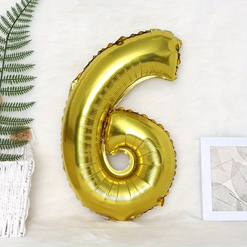 10 - 25 LEI - Balon din Folie Flippy, Cifra 6, 81 cm, Pentru Aer sau Heliu, Bulk, Auriu
