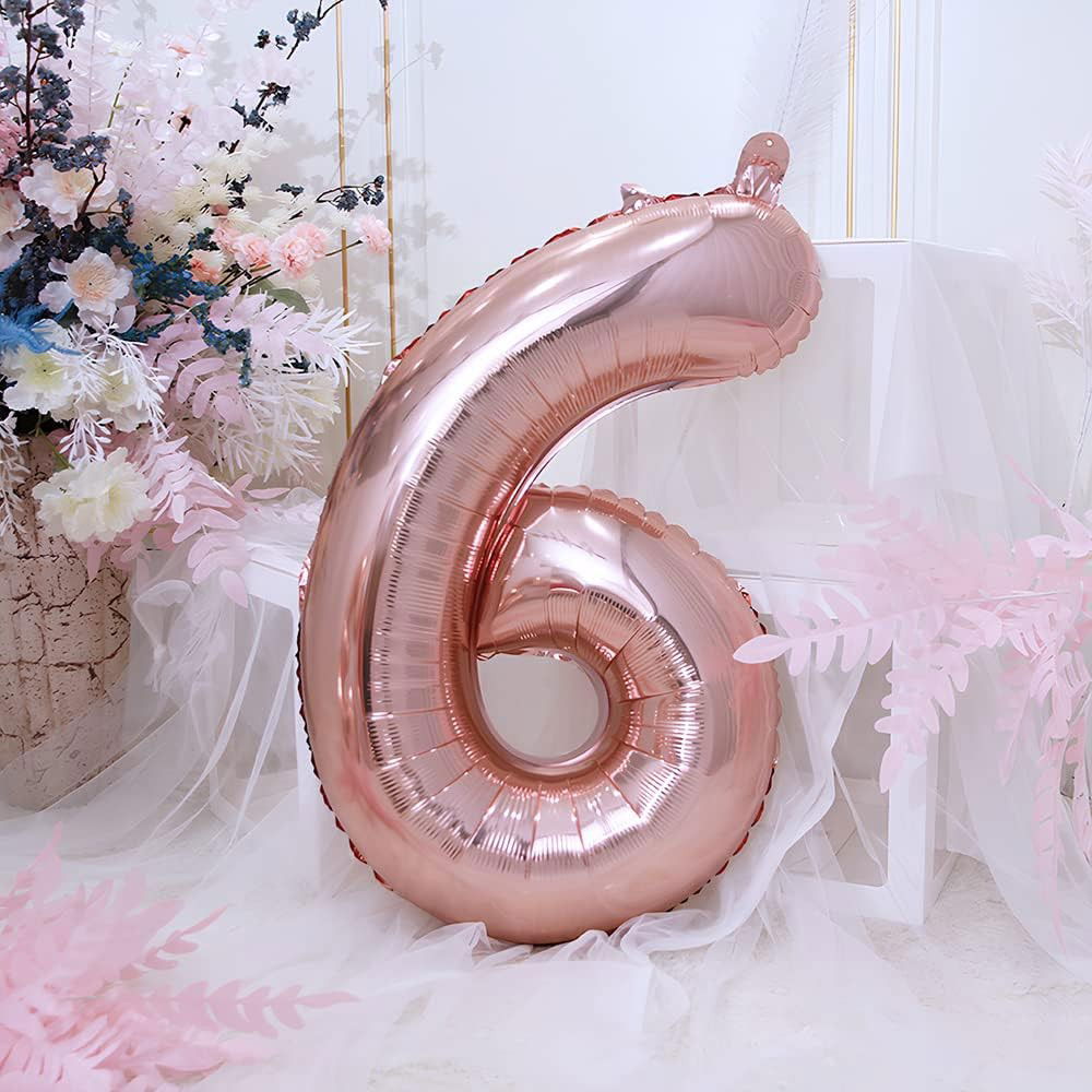 Balon din Folie Flippy, Cifra 6, 81 cm, Pentru Aer sau Heliu, Bulk, Roz Auriu [4]