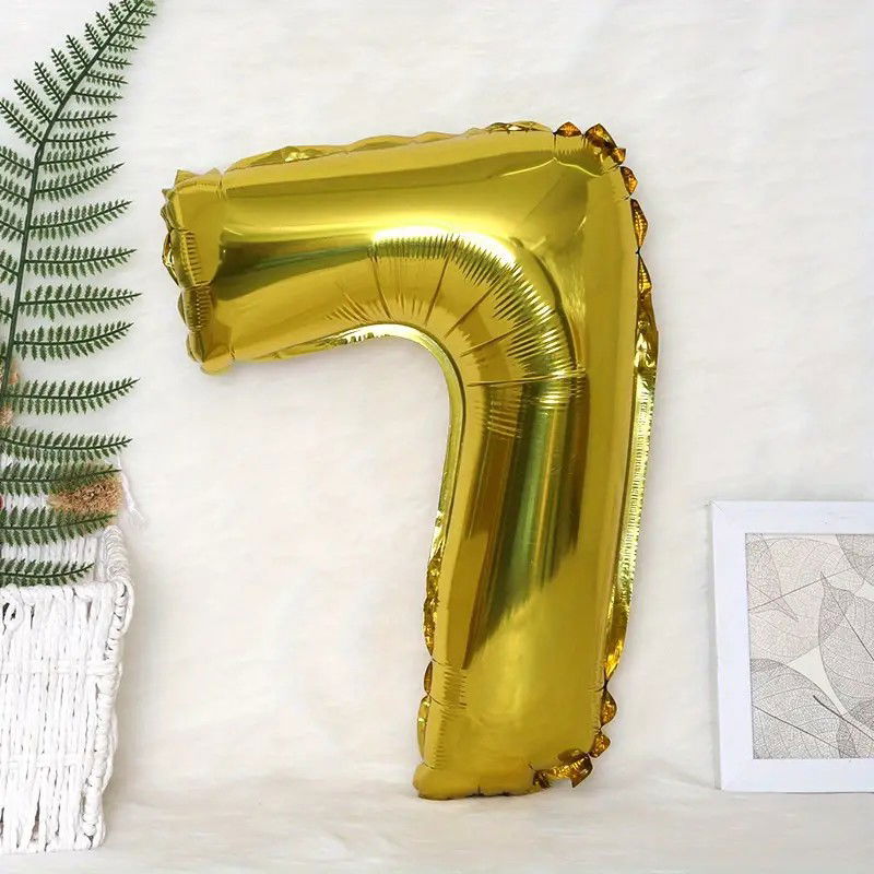 10 - 25 LEI - Balon din Folie Flippy, Cifra 7, 81 cm, Pentru Aer sau Heliu, Bulk, Auriu