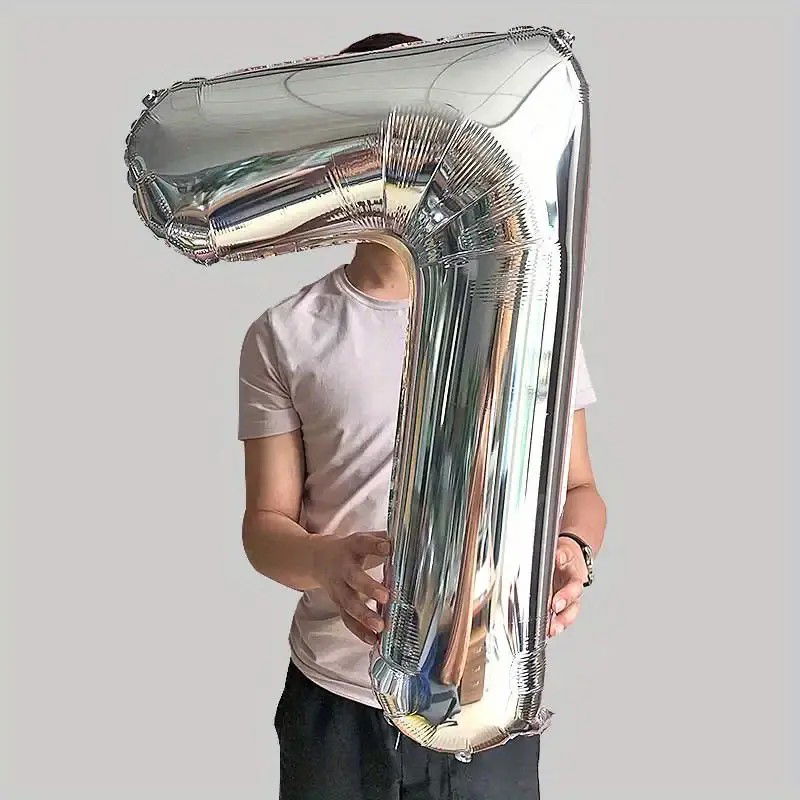 Balon din Folie Flippy, Cifra 7, 81 cm, Pentru Aer sau Heliu, Bulk, Argintiu [3]