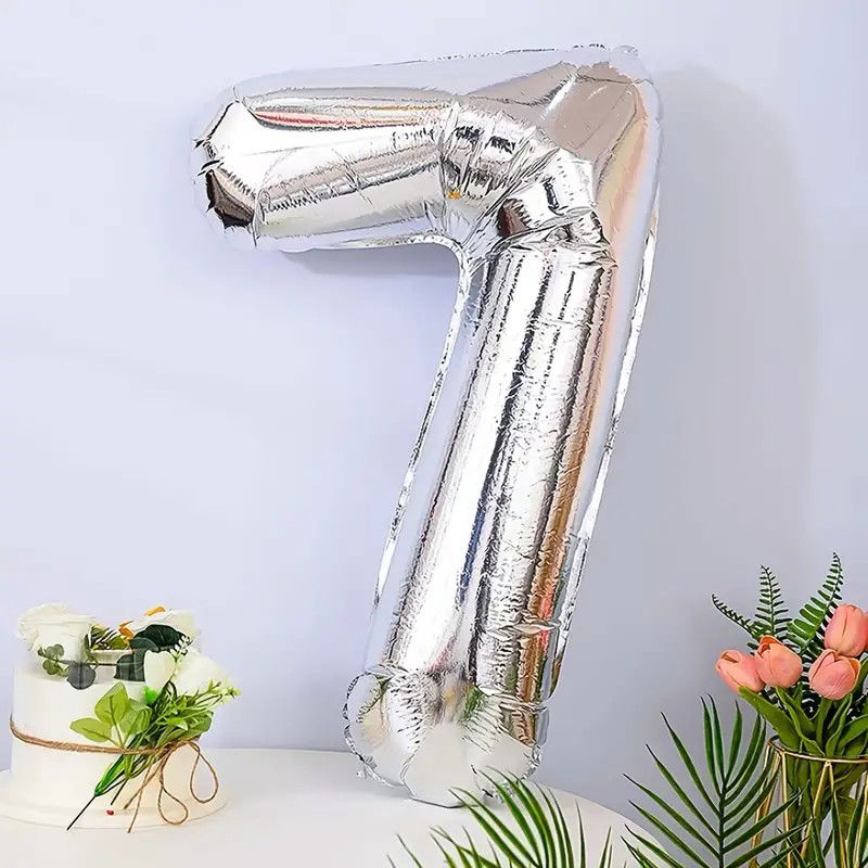 10 - 25 LEI - Balon din Folie Flippy, Cifra 7, 81 cm, Pentru Aer sau Heliu, Bulk, Argintiu