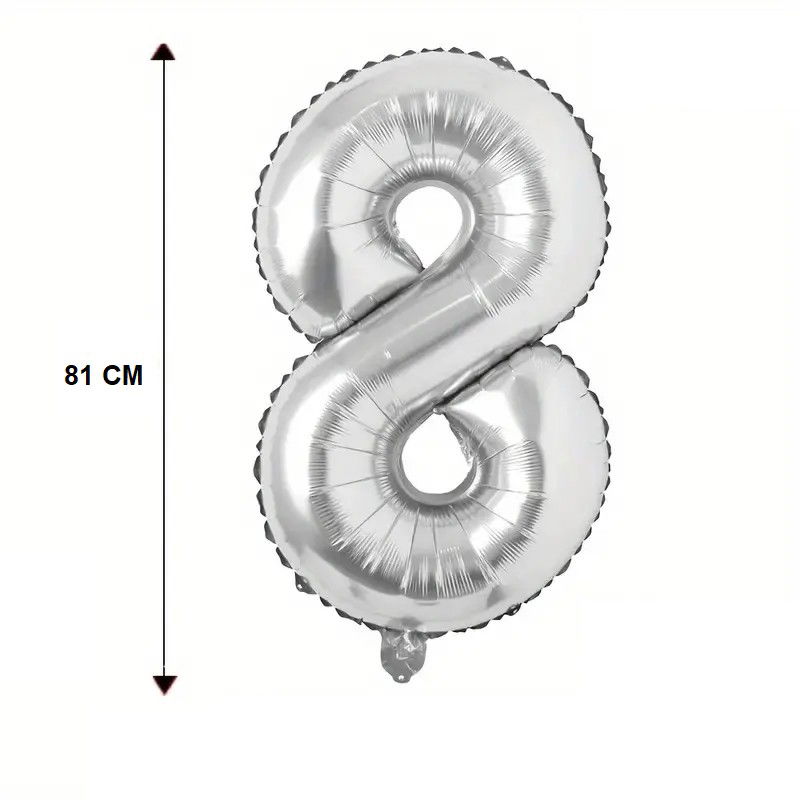 Balon din Folie Flippy, Cifra 8, 81 cm, Pentru Aer sau Heliu, Bulk, Argintiu [4]