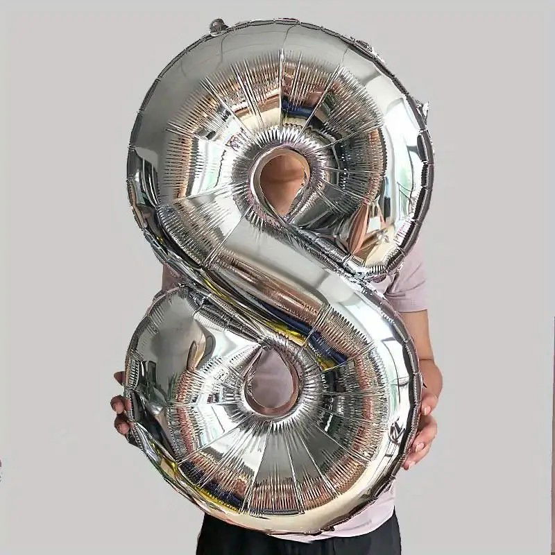 Balon din Folie Flippy, Cifra 8, 81 cm, Pentru Aer sau Heliu, Bulk, Argintiu [3]