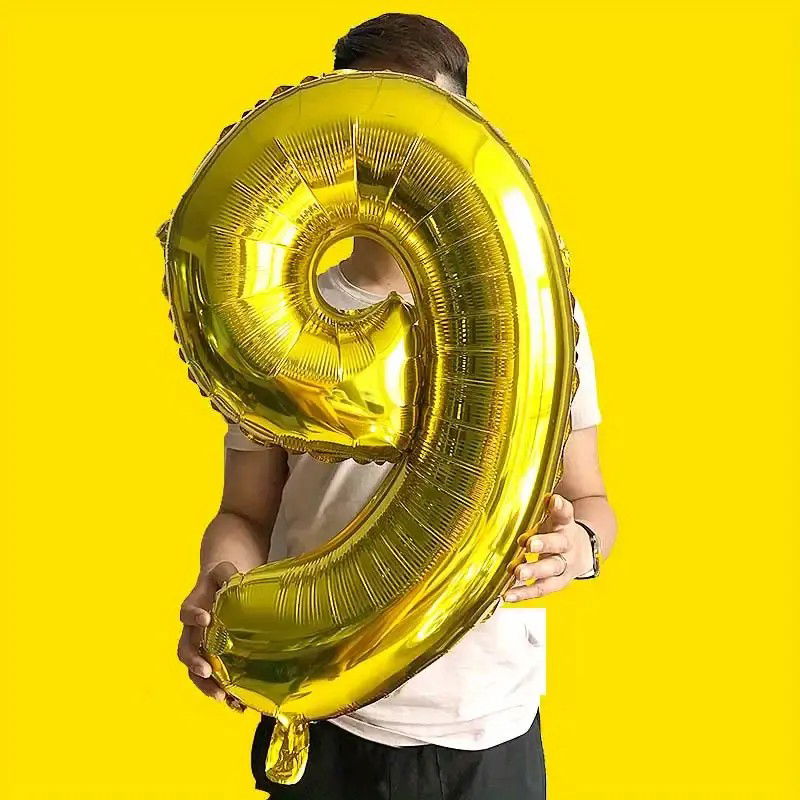 Balon din Folie Flippy, Cifra 9, 81 cm, Pentru Aer sau Heliu, Bulk, Auriu [3]