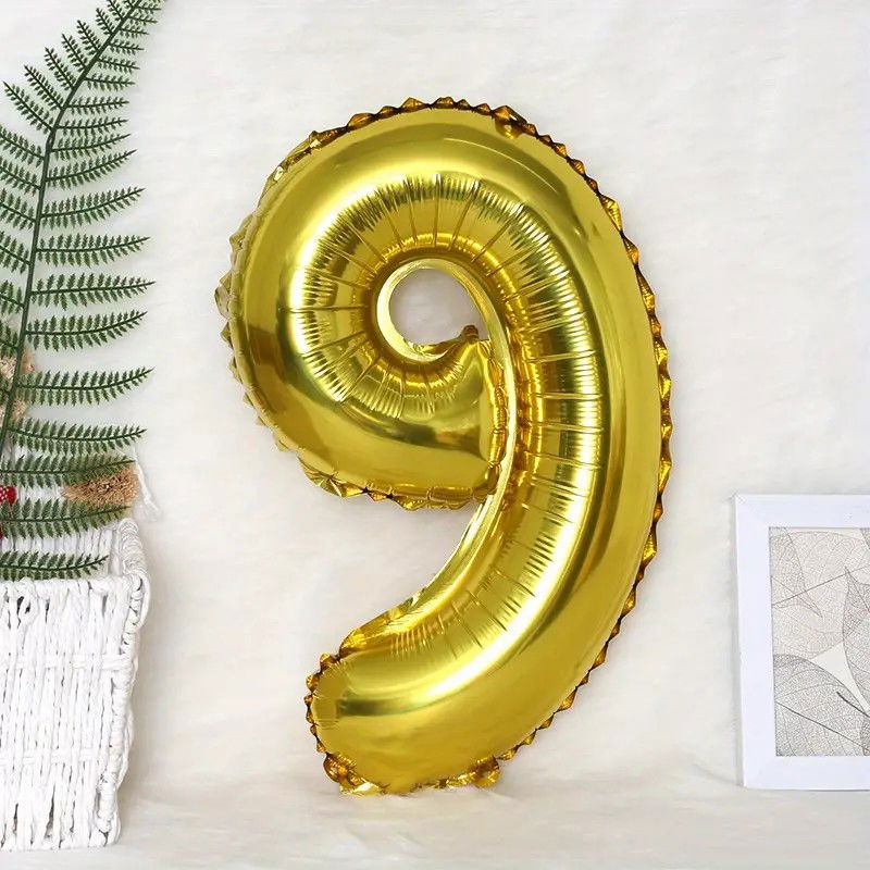 10 - 25 LEI - Balon din Folie Flippy, Cifra 9, 81 cm, Pentru Aer sau Heliu, Bulk, Auriu