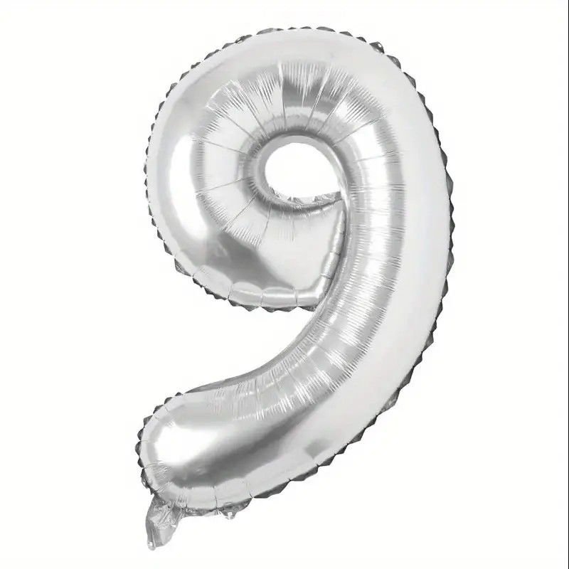 Balon din Folie Flippy, Cifra 9, 81 cm, Pentru Aer sau Heliu, Bulk, Argintiu [4]