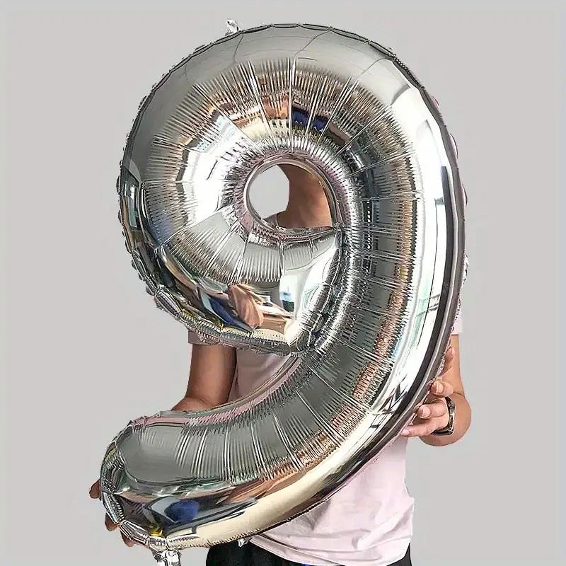 Balon din Folie Flippy, Cifra 9, 81 cm, Pentru Aer sau Heliu, Bulk, Argintiu [3]
