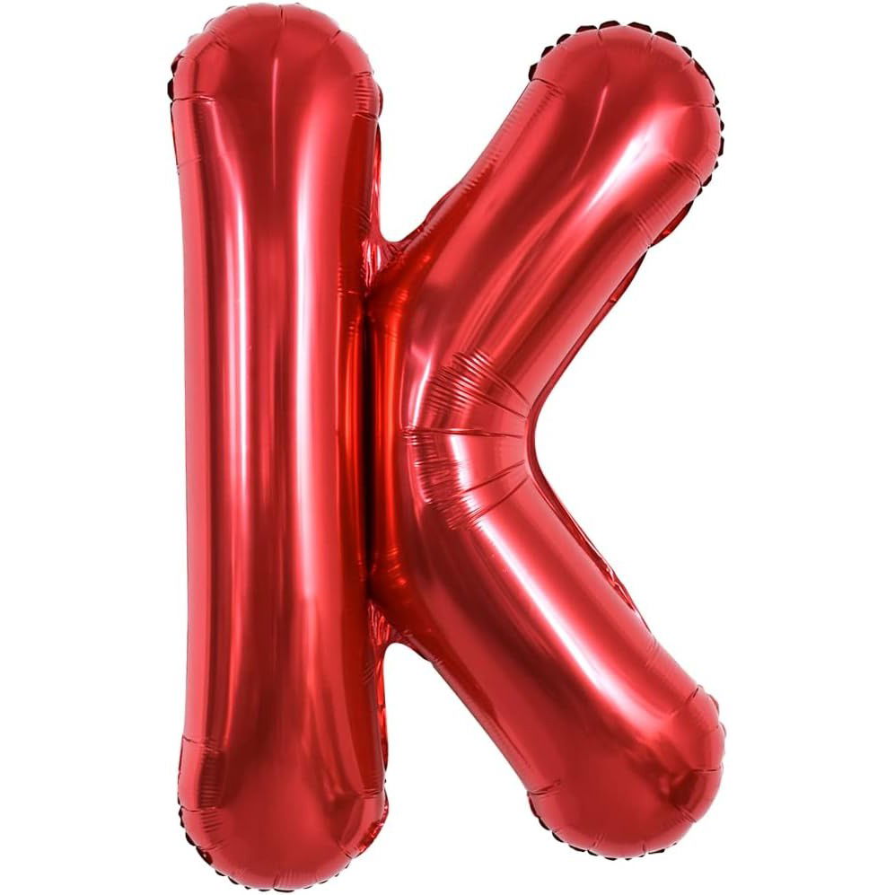 10 - 25 LEI - Balon Folie Metalizata Litera K, Flippy, 40 cm, Umflati cu Heliu sau Aer, Ambalaj Individual, Pai inclus, Rosu