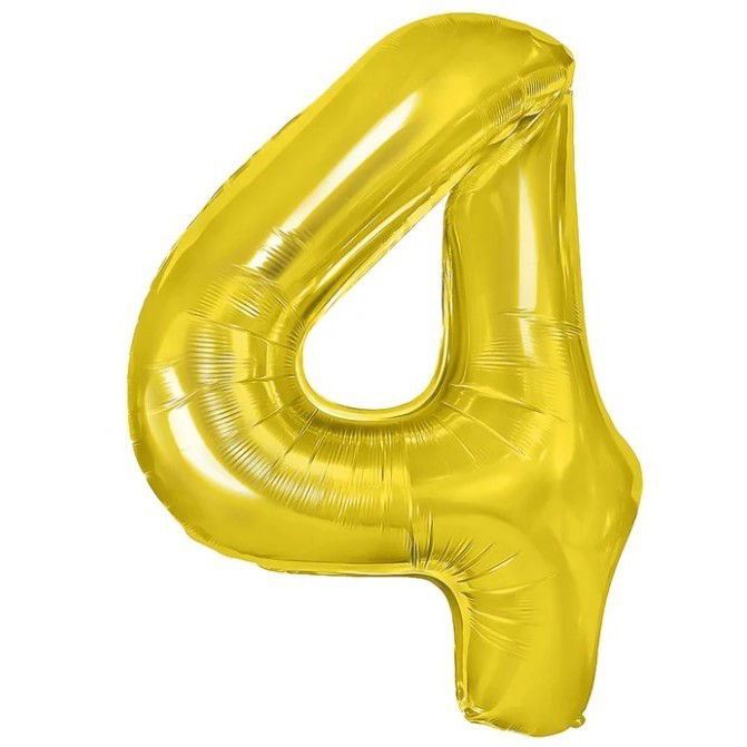 10 - 25 LEI - Balon din Folie Metalizata Flippy, Figurina Cifra, Tema Aniversare 100 cm, Ambalaj Individual, Pai inclus, Umflare cu Aer sau Heliu, Auriu, Cifra 4