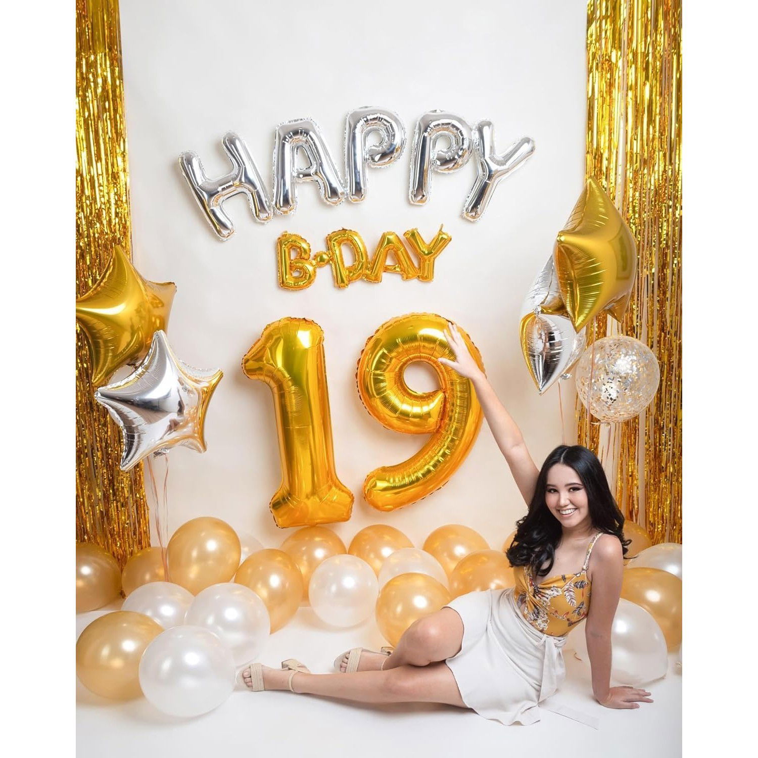 Balon din Folie Metalizata Flippy, Figurina Cifra, Tema Aniversare 100 cm, Ambalaj Individual, Pai inclus, Umflare cu Aer sau Heliu, Auriu, Cifra 9 [3]