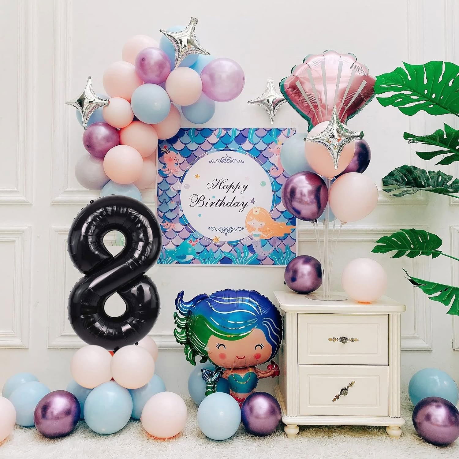 Petrecere - Balon din Folie Metalizata, Flippy, Figurina Cifra, Tema Aniversare 100 cm, Ambalaj Individual, Pai inclus, Umflare cu Aer sau Heliu, Negru, Cifra 8