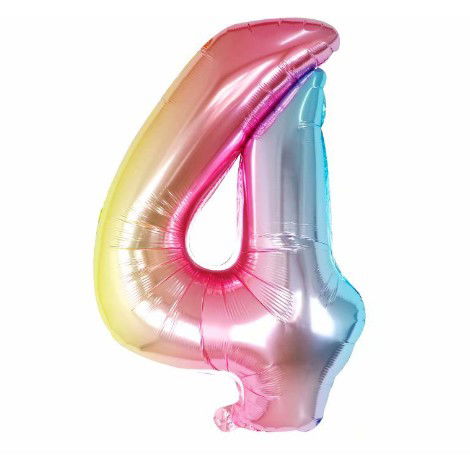 Balon din Folie Metalizata Flippy, Figurina Cifra, Tema Aniversare 40 cm, Ambalaj Individual, Pai inclus, Umflare cu Aer sau Heliu, Multicolor, Cifra 4 [1]