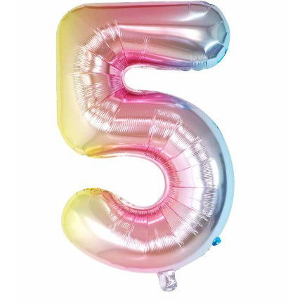 Balon din Folie Metalizata Flippy, Figurina Cifra, Tema Aniversare 40 cm, Ambalaj Individual, Pai inclus, Umflare cu Aer sau Heliu, Multicolor, Cifra 5 [1]