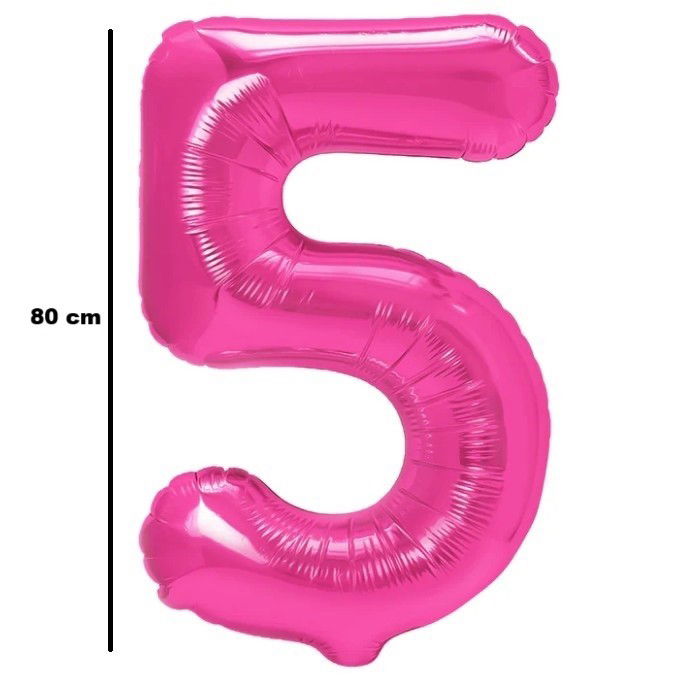10 - 25 LEI - Balon din Folie Metalizata Flippy, Figurina Cifra, Tema Aniversare 80 cm, Ambalaj Individual, Pai inclus, Umflare cu Aer sau Heliu, Roz, Cifra 5