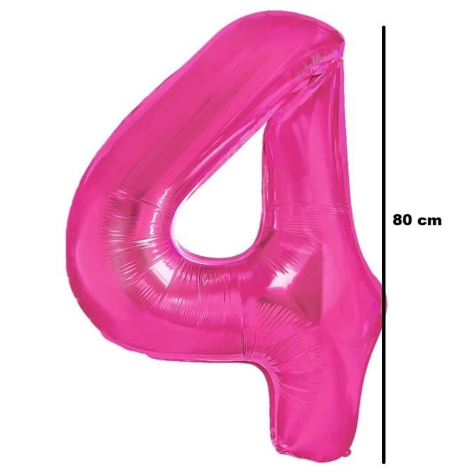 10 - 25 LEI - Balon din Folie Metalizata Flippy, Figurina Cifra, Tema Aniversare 80 cm, Ambalaj Individual, Pai inclus, Umflare cu Aer sau Heliu, Roz, Cifra 4
