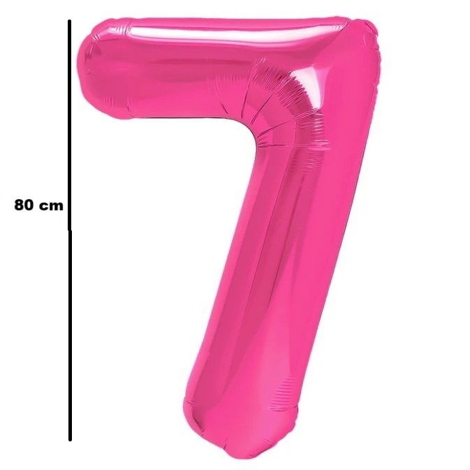 10 - 25 LEI - Balon din Folie Metalizata Flippy, Figurina Cifra, Tema Aniversare 80 cm, Ambalaj Individual, Pai inclus, Umflare cu Aer sau Heliu, Roz, Cifra 7