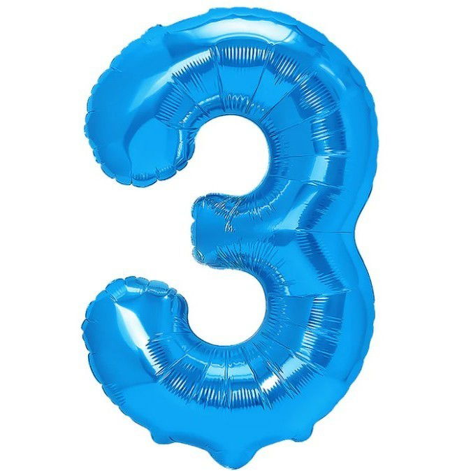 10 - 25 LEI - Balon din Folie Metalizata, Flippy, Figurina Cifra, Tema Aniversare 100 cm, Ambalaj Individual, Pai inclus, Umflare cu Aer sau Heliu, Albastru, Cifra 3