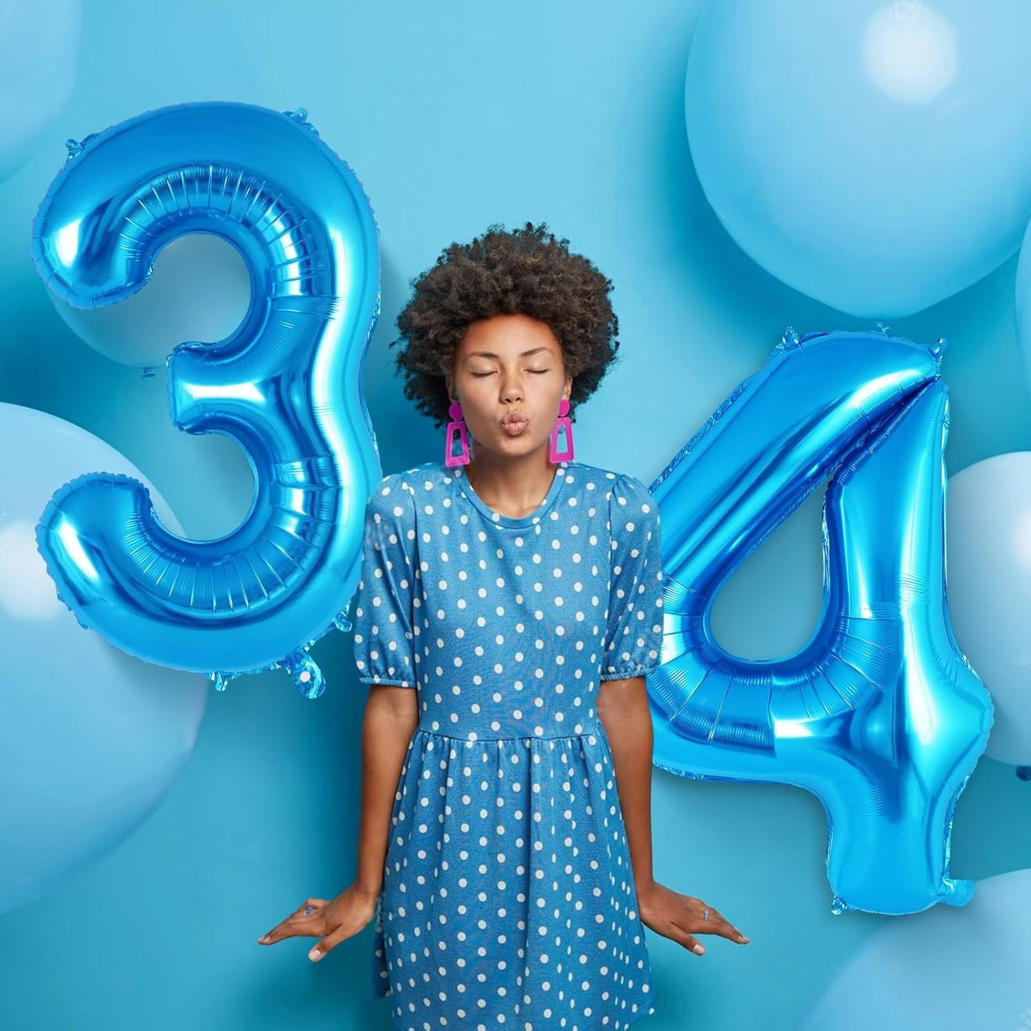 Balon din Folie Metalizata, Flippy, Figurina Cifra, Tema Aniversare 100 cm, Ambalaj Individual, Pai inclus, Umflare cu Aer sau Heliu, Albastru, Cifra 4 [5]