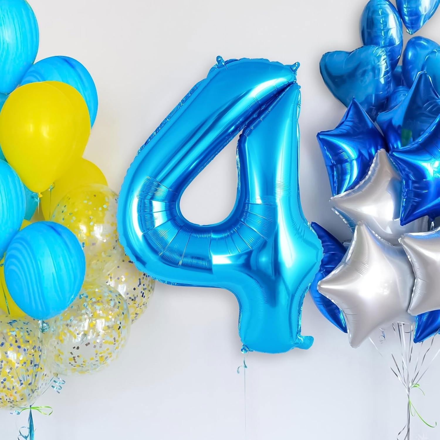 Balon din Folie Metalizata, Flippy, Figurina Cifra, Tema Aniversare 100 cm, Ambalaj Individual, Pai inclus, Umflare cu Aer sau Heliu, Albastru, Cifra 4 [3]