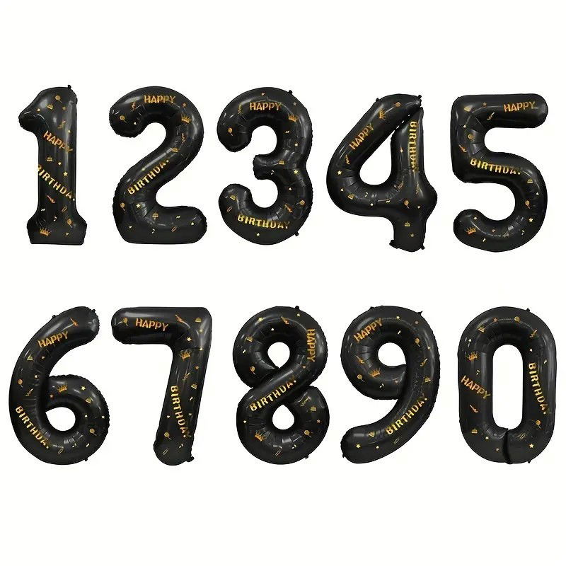 10 - 25 LEI - Balon din Folie Metalizata Flippy, Figurina Cifra, Scris Happy Birthday, Tema Aniversare 100 cm, Ambalaj Individual, Pai inclus, Umflare cu Aer sau Heliu, Negru, Cifra 6