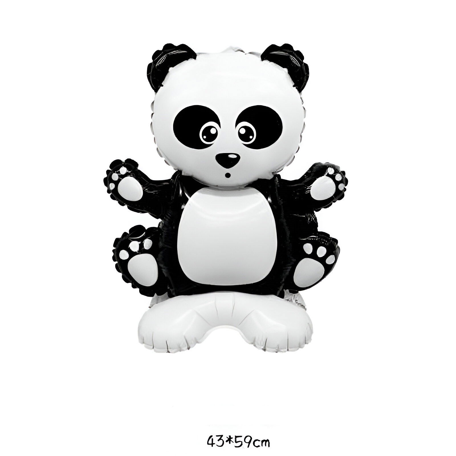Baloane cu Suport - Balon din Folie Metalizata, Flippy, Figurine Animăluțe, Model Panda, 43x59cm, Ambalaj Individual, Pai Inclus, Umflare cu Aer sau Heliu, Alb Negru