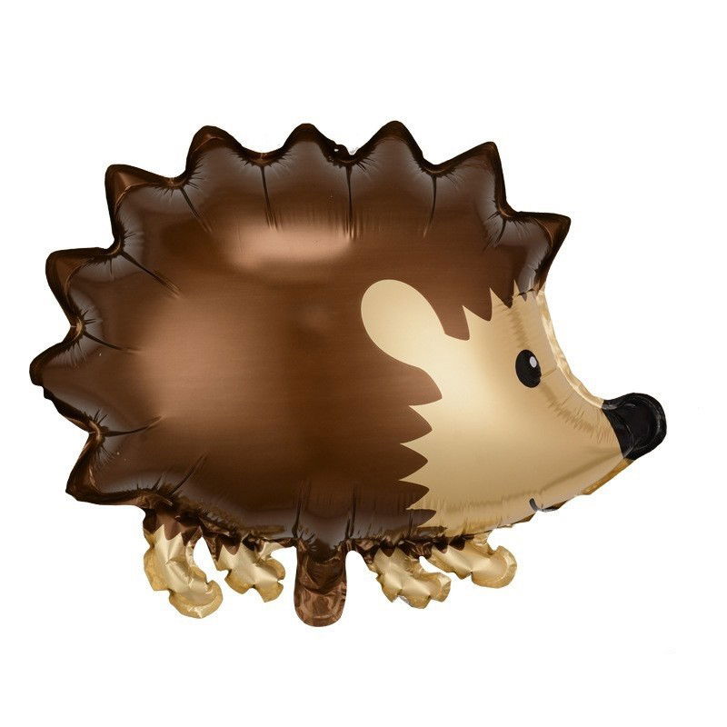 Figurine si Baloane 3D - Balon din Folie Metalizata, Flippy, Figurine Animalute, Model Arici, 49x56 cm, Ambalaj Individual, Pai Inclus, Umflare cu Aer sau Heliu, Maro