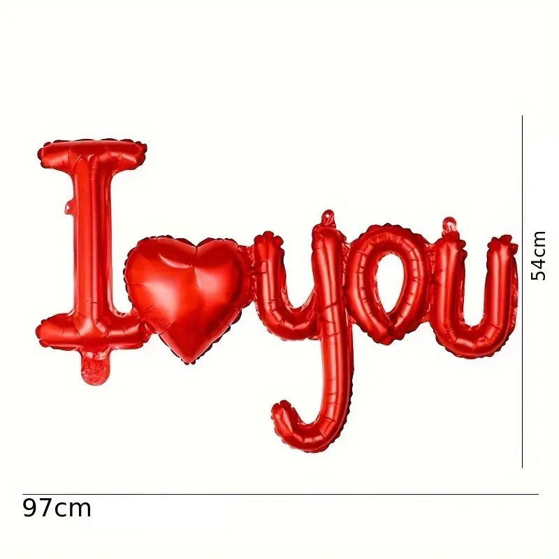 Balon din Folie Metalizata, Figurine Litere si Inima, Model I Love You, Tema Ziua Indragostitilor, 54x97 cm, Ambalaj Individual, Pai Inclus, Umflare cu Aer sau Heliu, Rosu [3]