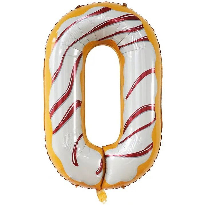 Petrecere - Balon din Folie Metalizata Flippy, Figurina Cifra, Imprimeu Gogosi, Tema Aniversare 100 cm, Ambalaj Individual, Pai inclus, Umflare cu Aer sau Heliu, Multicolor, Cifra 0