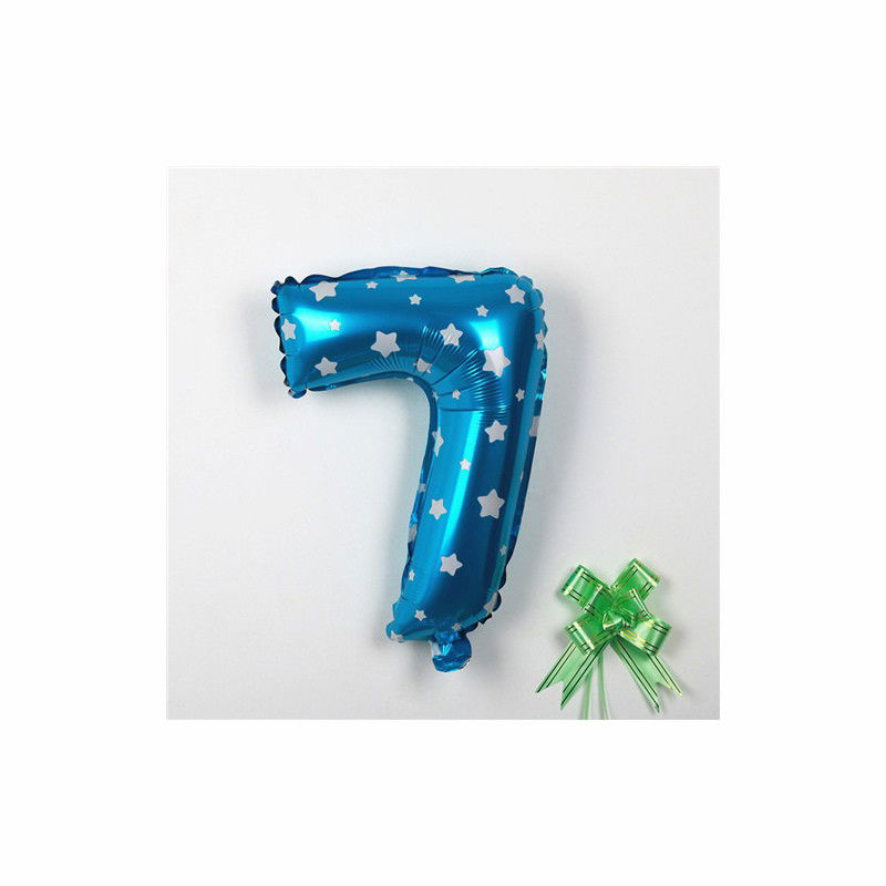 Balon din Folie Metalizata Flippy, Figurina Cifra, Imprimeu Stele, Tema Aniversare 80 cm, Ambalaj Individual, Pai inclus, Umflare cu Aer sau Heliu, Albastru, Cifra 7 [3]